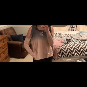 pink and grey ombré cold shoulder long sleeve